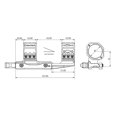 montage de lunette 34mm cantilever | base Ergo QD rail Picatinny - Medium