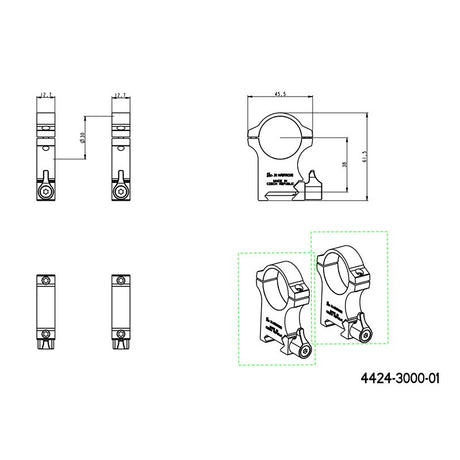 30mm montageringen | Picatinny-basis met hendel 