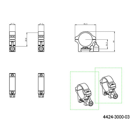 30mm montageringen | Picatinny-basis met hendel 